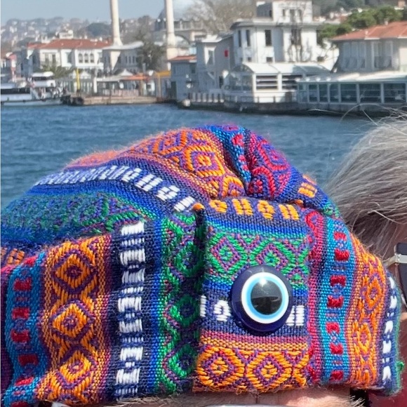 Colorful Knit Handmade Turkish Hat with with Scarf and Evil Eye 🧿 at front - Picture 10 of 10